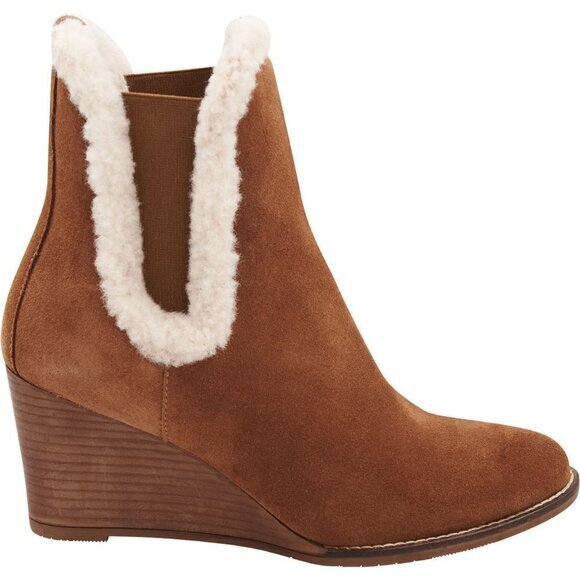 André Assous Women's Faux‎ Shearling Trim Wedge Leather Bootie - Picture 3 of 9